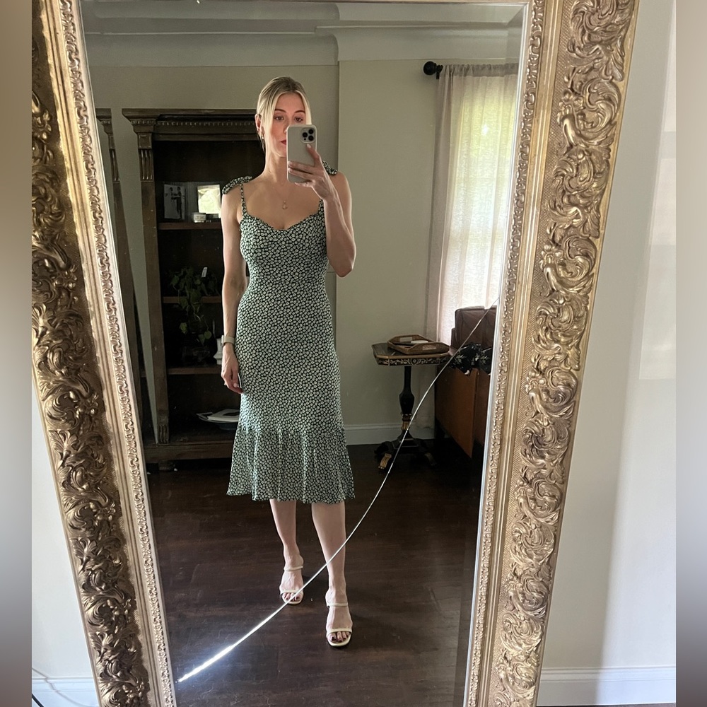 Reformation Green and White Floral Midi Dress